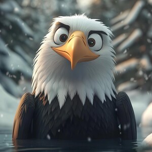 Cute Cartoon Bald Eagle Digital Download – Funny Wildlife Illustration, Winter Forest Art, Adorable Patriotic Bird Print, Instant Download
