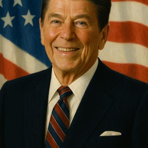 Ronald Reagan Presidential Portrait Art Print – Vintage American President Digital Download, Patriotic Wall Decor, 1980s Political Poster