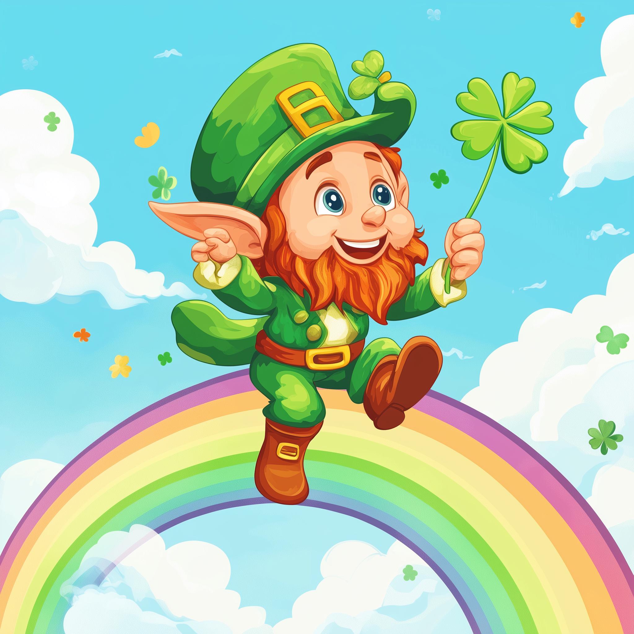 Kawaii Leprechaun Rainbow Print: St. Patrick's Day Decor (digital