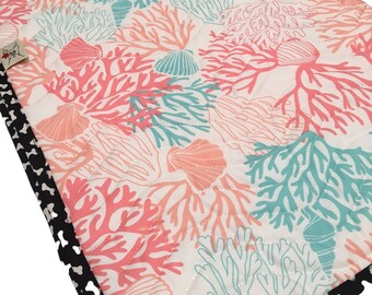 Wave Quilted Collection "Coral Ocean" Pet Mats by Barking Dog Blankets Dog Blanket/Mat or Cat blanket/Mat Hawaiian Print