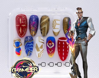 Valorant Chamber Inspired Press On Nails: Gold Gradient Nail Art
