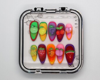 Fruit boom - Inspired Press On Nails | Stones Fruits Nail Art | Handmade nails | Colors
