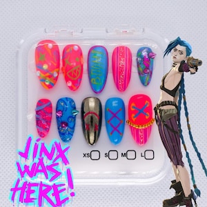 Arcane Jinx - Inspired Press On Nails | LoL Jinx Nail Art | Handmade nails | Pink and Blue