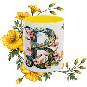 Buchstabe B, Kaffeetasse mit Blumenmuster - personalisiertes Geschenk, Wohnkultur, Geburtstag, Muttertag, Kaffeeliebhaber