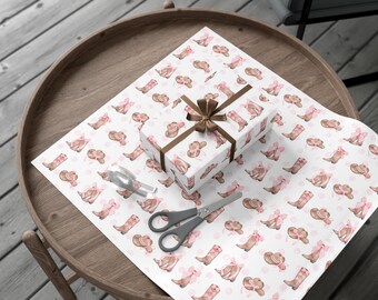 Cowgirl Gift Wrap, Pink Boots & Hats, Holiday Wrapping Paper