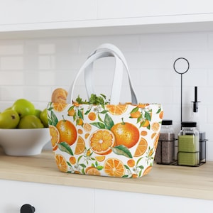 Citrus-Print Lunch Bag, Stylish and Eco-Friendly Tote, Perfect for Picnics, Work, School, Back to School, Kitchen Decor