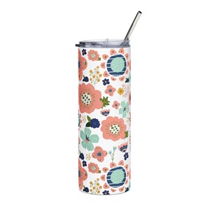Floral Stainless-Steel Tumbler, 20oz, Stylish Drinkware for Hot & Cold Beverages, Perfect Gift for Her, Summer Vibes, Floral Pattern
