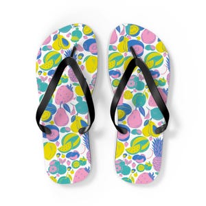 Vibrant Fruit Flip Flops, Summer Beach Footwear, Tropical Sandals, Pool Party Essentials, Vacation Slip-Ons, Gift for Her