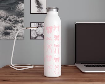 Pink Bow Edelstahl Wasserflasche: Schlanker wiederverwendbarer Trinkbehälter