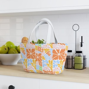 Bolsa de almuerzo con flores coloridas, bolsa térmica ecológica para el trabajo, picnics y la escuela, bonita bolsa para mujer, regalo de verano