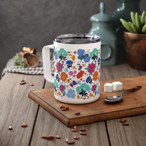 Floral Insulated Coffee Mug, 10oz - Perfect for Gifting, Office Use, or Travel, Stylish Drinkware for Flower Lovers, Eco-Friendly Beverage
