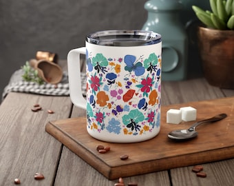 Floral Insulated Coffee Mug: Stainless Steel Travel Drinkware