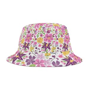 Pink Floral Bucket Hat, Women&#39;s Floral Print Sun Hat, Beach Bucket Hat, Summer Fashion Headwear, Gardening Hat