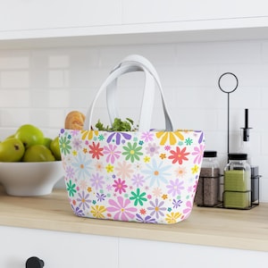 Floral Lunch Bag, Colorful Insulated Tote, Picnic Companion, Back to School, Everyday Use, Cute Food Carrier