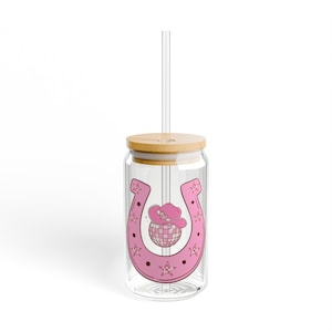 Pink Horseshoe Sipper Glass, Stylish Cowgirl Drinkware for Parties, Summer Gift, Fun Home Bar Accessory, Cute Inspiration for Cowgirl Theme
