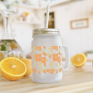 Vintage Floral Mason Jar with Straw, Perfect for Summer Drinks, Kitchen Decor, Party Favors, Glassware Gift