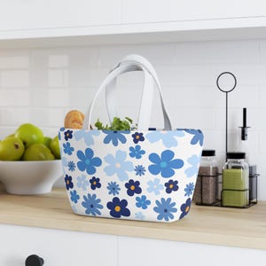 Floral Print Lunch Bag - Cute Cooler, Picnic Tote, Reusable Food Carrier, Snack Holder, Gift for Her