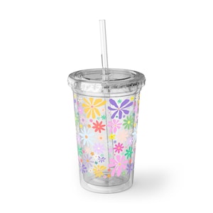 Colorful Floral Acrylic Cup, Reusable Travel Tumbler, Summer Drinkware, Perfect Gift for Her, Eco-Friendly Cup, Party Favor