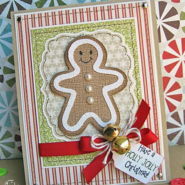 Holly Jolly Christmas Gingerbread Man Greeting Card - Masculine - Jingle Bells - Christmas Cookie