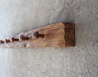 Perchero de pared rústico de madera con ganchos - Percha estilo casa de campo - Organizador de ganchos de pared de madera reciclada