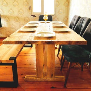 Handmade Rustic Wood Dining Table: Solid Live Edge, Industrial Style