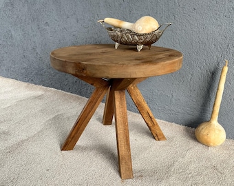 Handcrafted Rustic Barnwood Stool: Farmhouse Accent Table