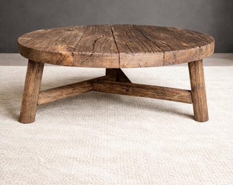 Mesa de centro de madera de granero recuperada hecha a mano: mesa auxiliar rústica de granja