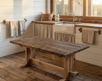 Handmade Solid Wood Dining Table: Rustic Industrial Style