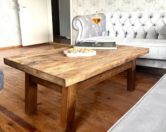 Handcrafted Rustic Coffee Table: Customizable Size, Oak Finish