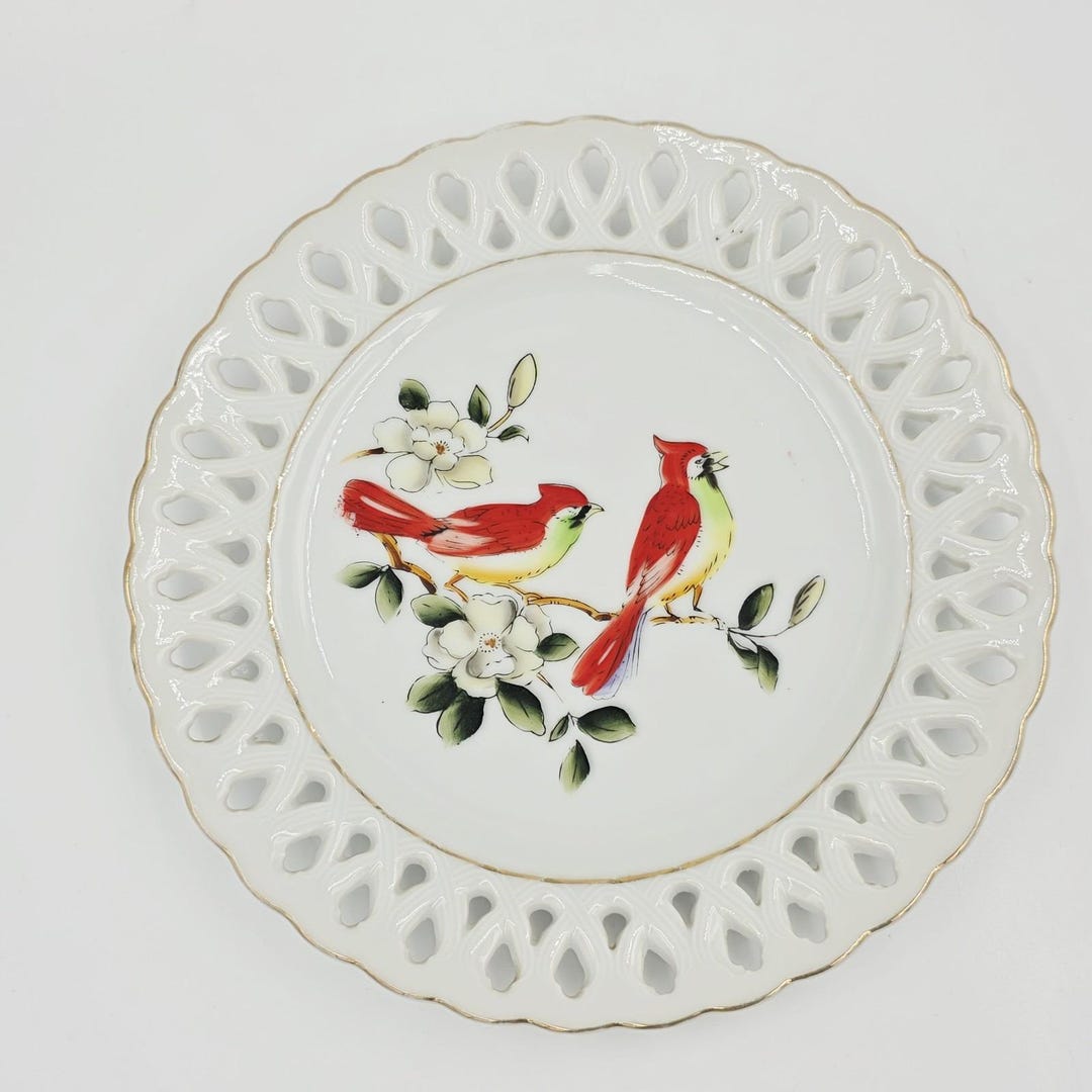 Vintage Cardinal Reticulated Display Plate Bird Collector Japan 8 ...