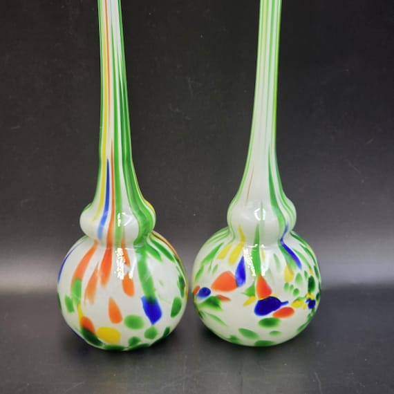 ヴィンテージアートガラス花瓶 2個セット マルチカラーデザイン