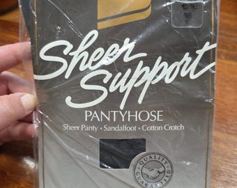 Osco Sheer Support Pantyhose Off Black Medium/Tall Sandalfoot Vintage USA 7025