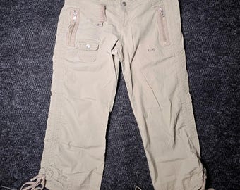 Womens Khaki Tan Cargo Capri Pants Y2K Gorpcore Utility Size 9-Let Me B. 2000's