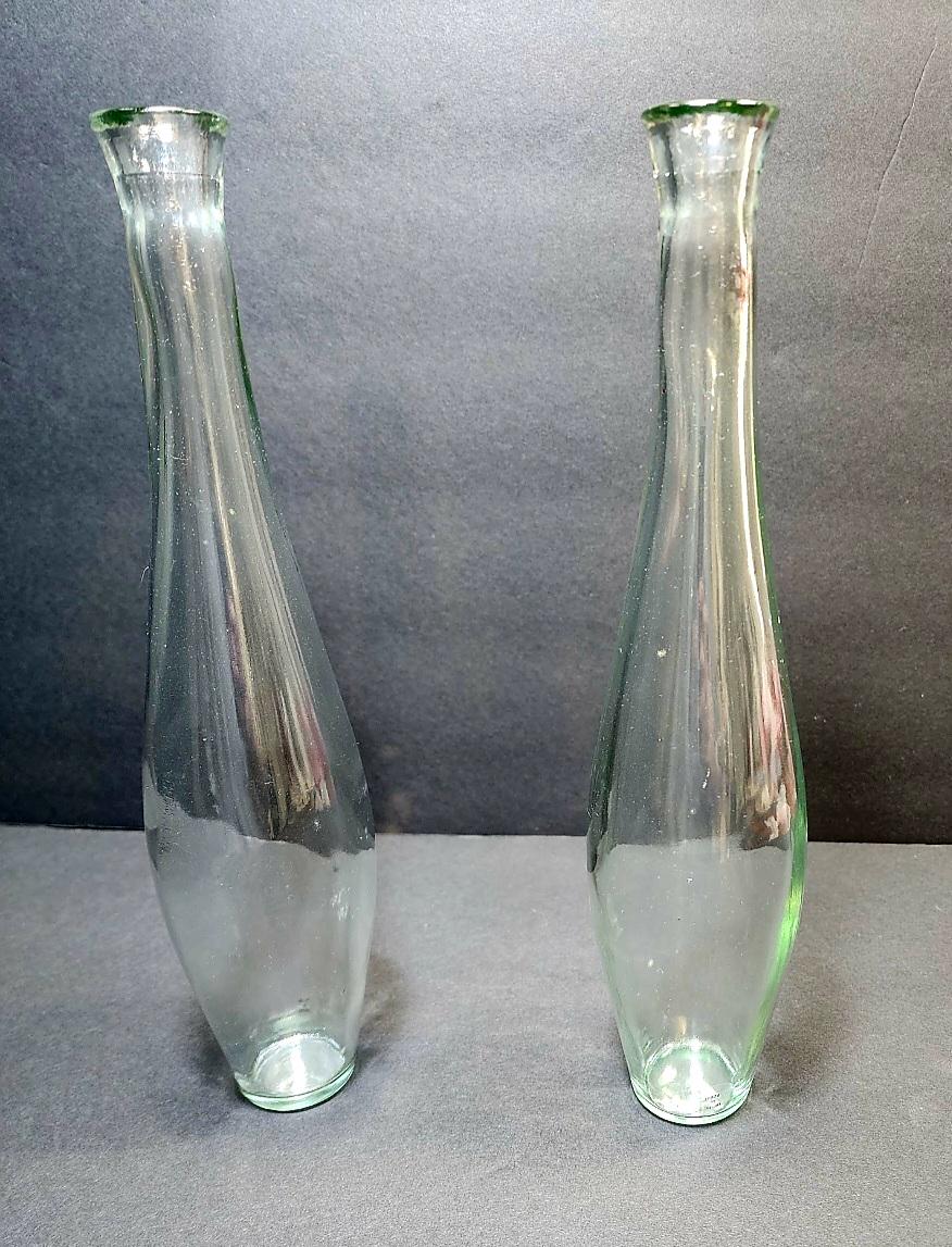 2 Recycled Glass Bud Vases With Slight Green Tint 12"
