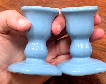 PartyLite Taper Candle Holders Set of 2 Ceramic Sky BlueVintage Glossy Blue 90's