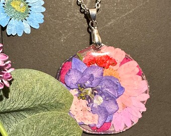 Real Pressed Flower Necklace: Handmade Resin Floral Art