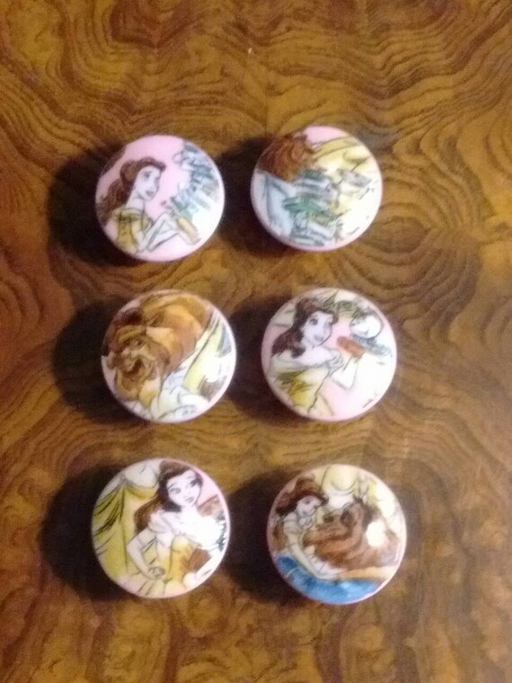 Disney Beauty The Beast Set Of 6 Handmade Painted Pink Knob Etsy