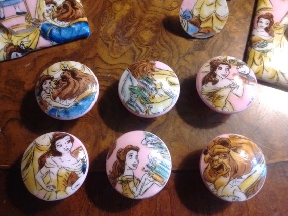 Disney Beauty And The Beast Set Of 6 Handmade Pink Knob Drawer Etsy