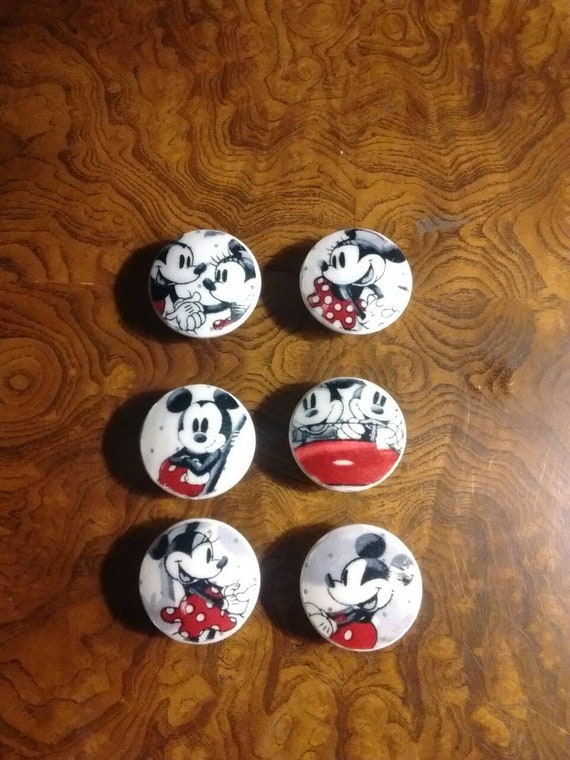 Disney Mickey Minnie Mouse Set Of 6 Handmade White Knob Drawer Etsy