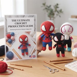 Virkmönster PDF Spider-Man, Spider-Man Amigurumi-mönster, Virkad superhjältedocka handledning