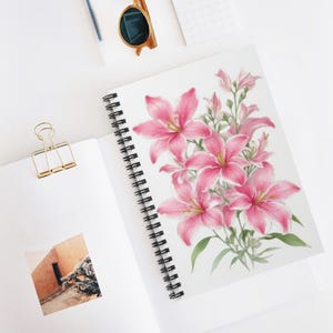 Floral Spiral Notebook - Elegant Lily Design, Cute Journal, Gift for Her, Sketchbook, Floral Organizer, Writing Notebook, Stationery [...]
