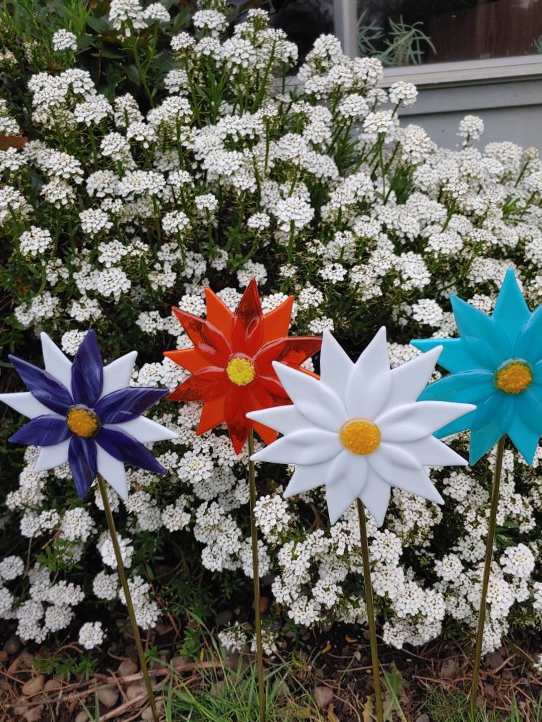 Fused Glass Flower Plant Stake Garden Art Gardeners Gift Etsy
