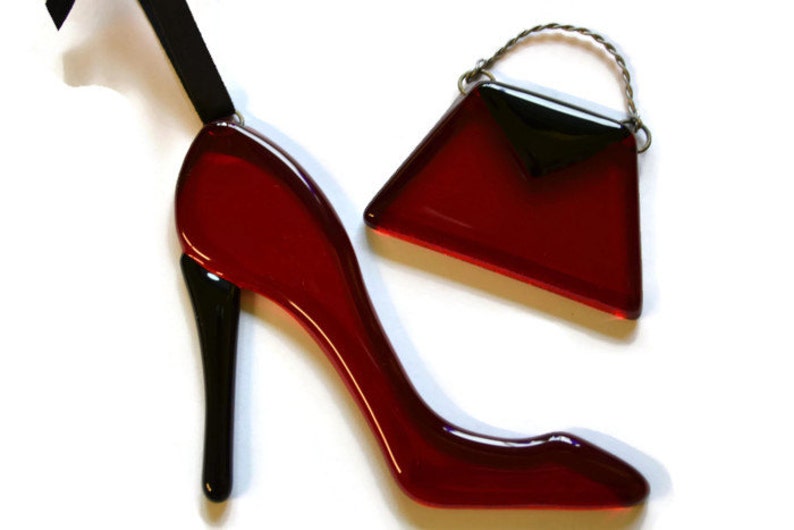 Fused Glass High Heel Christmas Ornament Red Sun Catcher Etsy