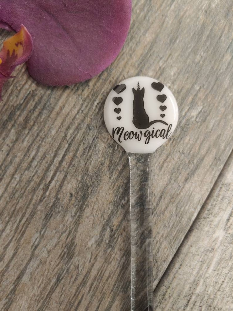 Cat Swizzle Stick Fused Glass, Coffee Stirrer, Hot Chocolate, Crazy Cat Lady, Tea Stir Stick, Cocktail Stirrers, Cat Lovers Gift, Black Meowgical