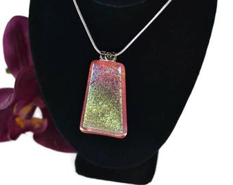 Dichroic Pendant, Fused Glass, Unique Necklace, Statement Necklace, One of a Kind, OOAK, Pink Jewelry