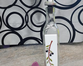 Hand Painted Olive Oil Dispenser: Fused Glass Kitchen Bottle (17oz)