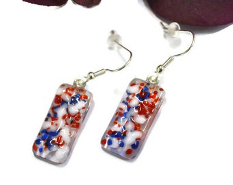 Forth of July Earrings, Fused Glass, Red White and Blue, Patriotic Earrings, 4th of July, Patriotic Jewelry, America, Independence Day
