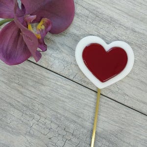 Fused Glass Heart Plant Stake: Red Valentine&#39;s Day Garden Decor