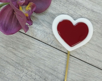 Fusing Glas Herz Pflanzenstecker: Rot Valentinstag Garten Dekor