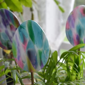 Colorful Easter Egg Plant Stake, Fused Glass, Yard Art, Glass Art, Unique Easter Gift, Statement Gift, Multi Colored Egg, Easter Decor